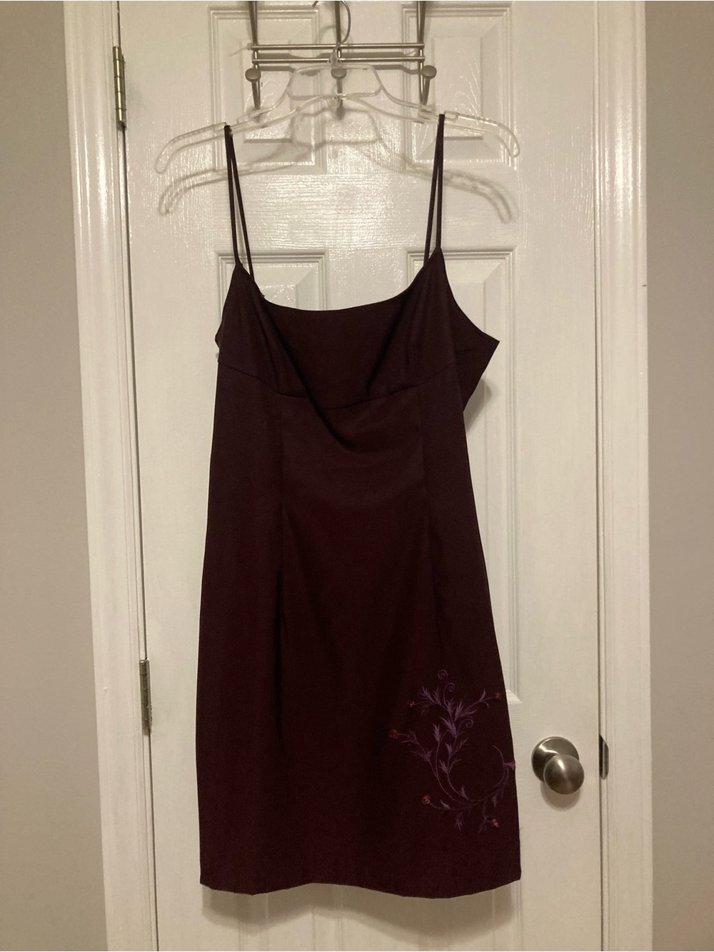 Vintage Y2K Maurices Plum Spaghetti Strap Cocktail Dress with Floral Detail